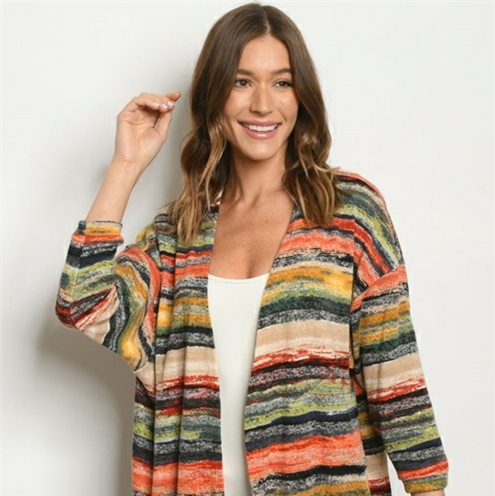 SALE!🔥LAST 3! Open Front Striped Cocoon Cardigan
